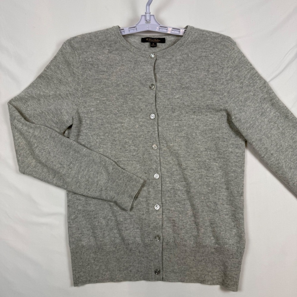 Brooks Brothers Italian Cashmere Cardigan Sweater Gray Crew Neck Womens Medium